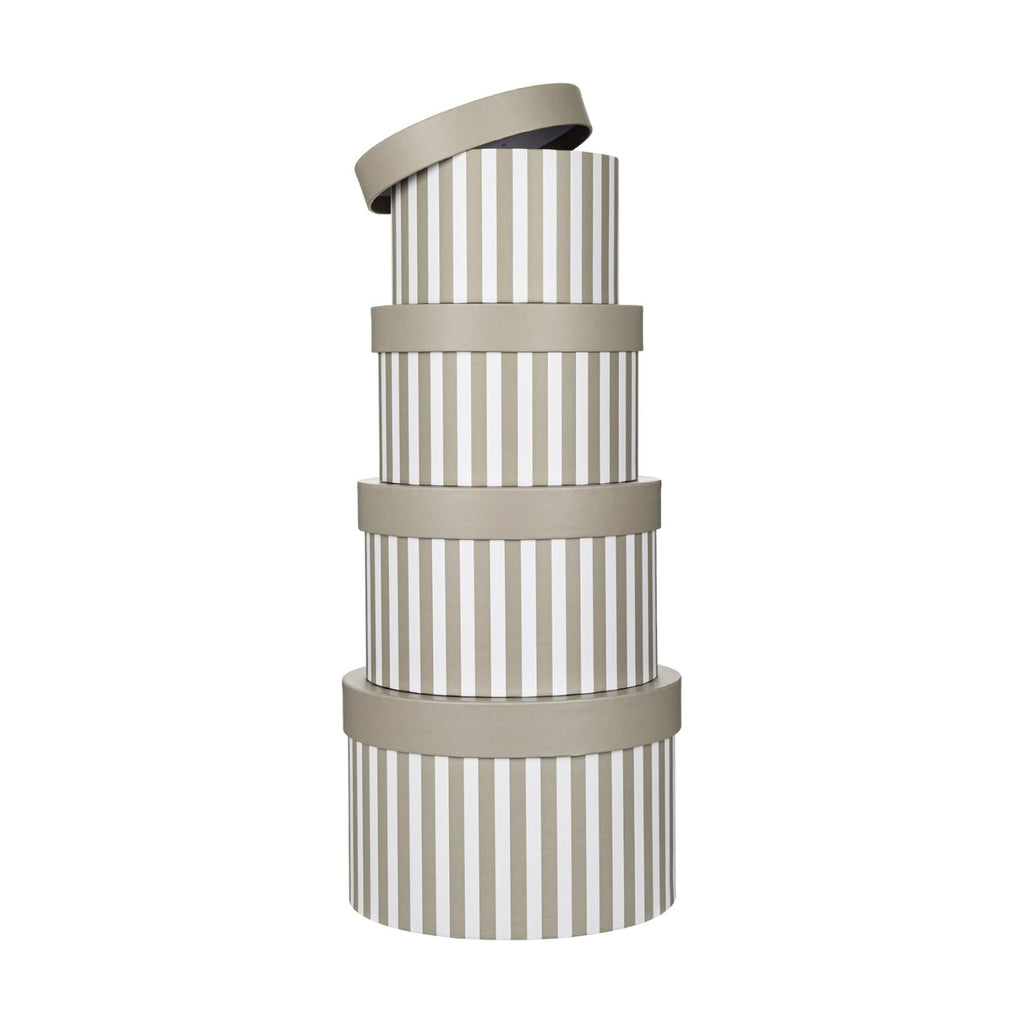 Gift Boxes with Lids for Presents Warm Grey and White Striped Round Box for Flower Arrangements Set of 4 Nesting Gift Boxes Bulk for Bridesmaid, Proposal, Wedding, Birthday, Party Favor Graduation