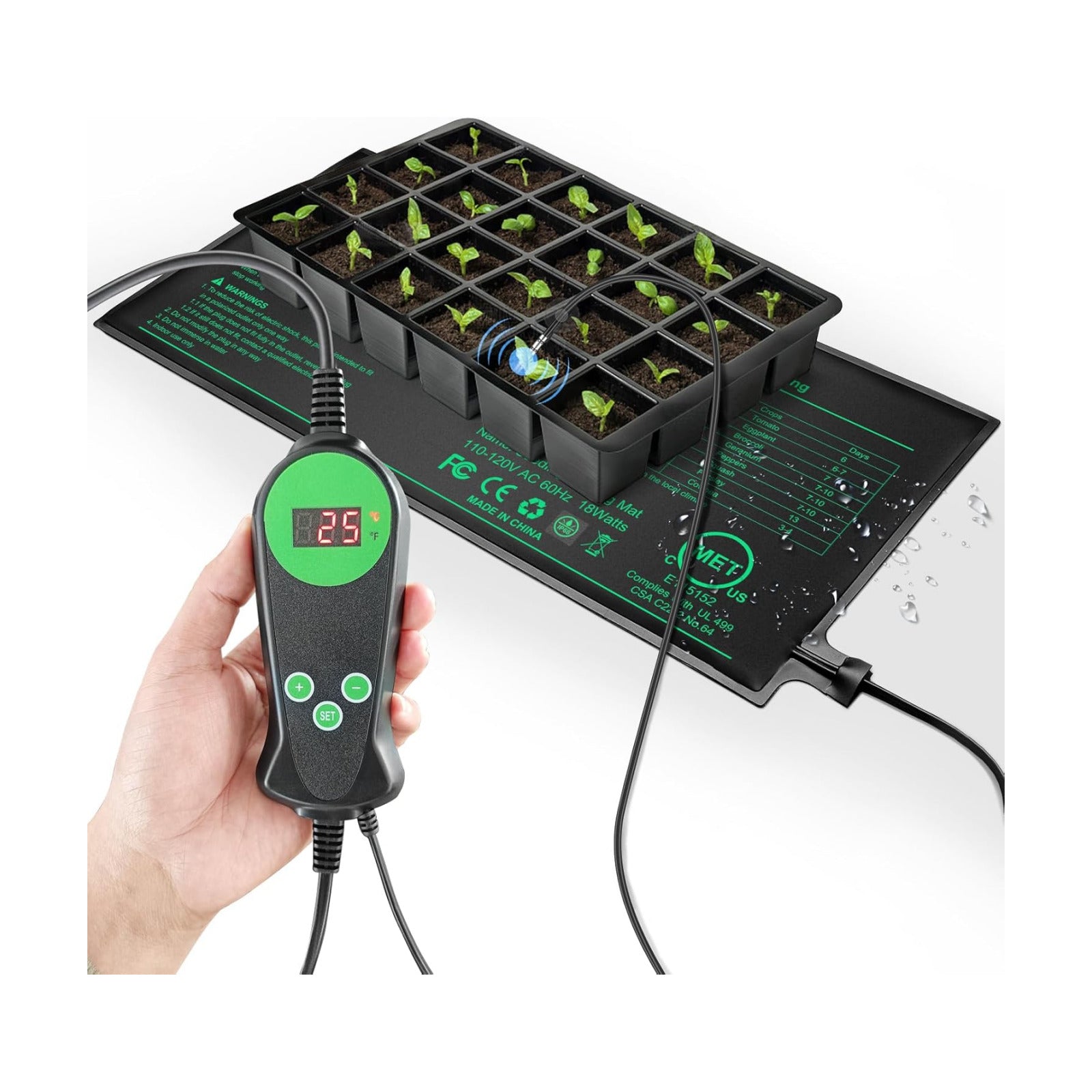 Seedling Heat Mat with Built-in Temperature Controller, 10" x 20.75" Waterproof Plant Heating Pad with Thermostat