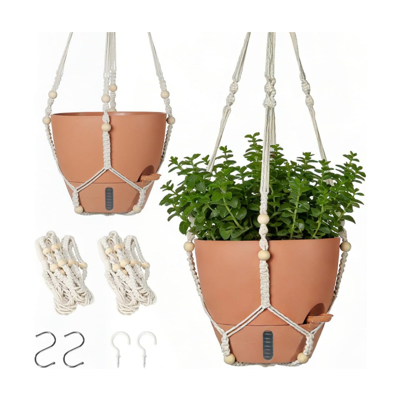 Self-Watering Hanging Planters for Indoor Plants Set 2-Piece Includes Plant Hanging Pot, Drainage-Hole Hanging Pot, and