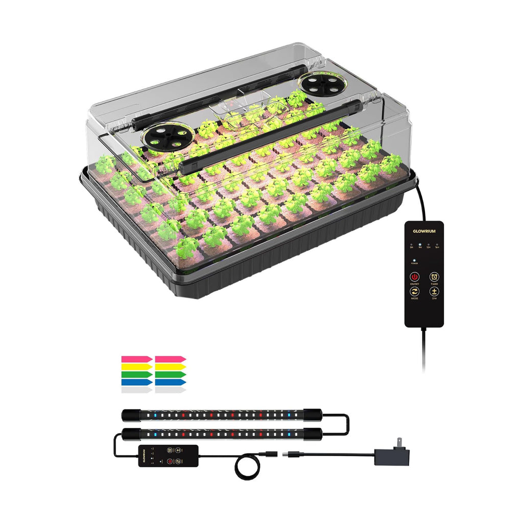 54-Cell Seed Starter Tray with Full Spectrum Grow Light | Plant Germination Trays Growing Kit with Humidity Dome, Auto