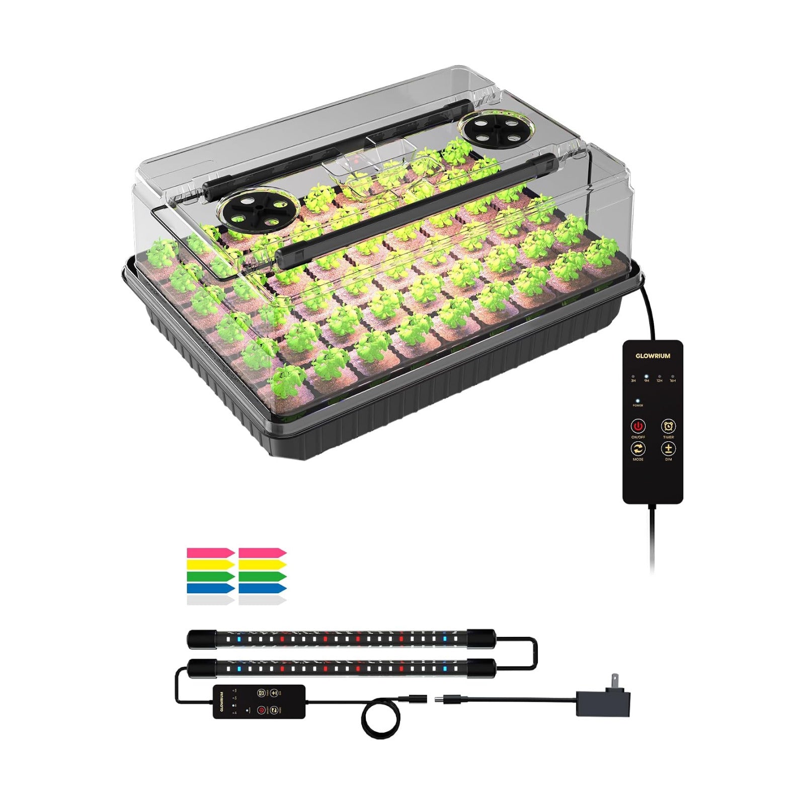 54-Cell Seed Starter Tray with Full Spectrum Grow Light | Plant Germination Trays Growing Kit with Humidity Dome, Auto