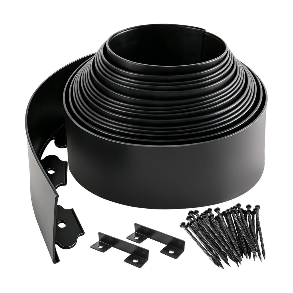 Landscape Edging Kit, 4 Inch Tall 33Ft No Dig Garden Edging Border with 50 Pcs Reinforced Spikes, Plastic Garden