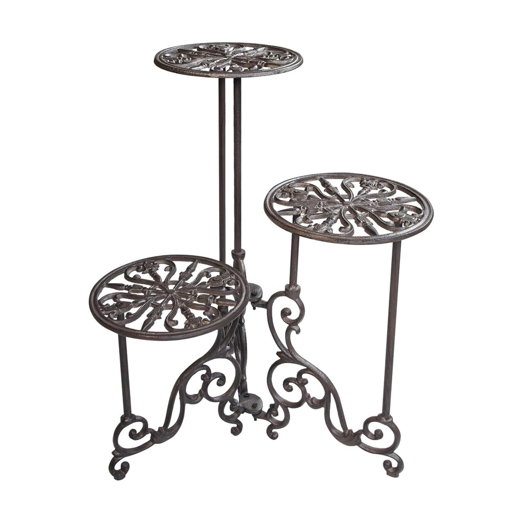 Cast Iron Plant Stand 3 Tier, 24in Tall Foldable Vintage Ornate Flower Pot Holder, Heavy Duty Tiered Plant Shelf Indoor