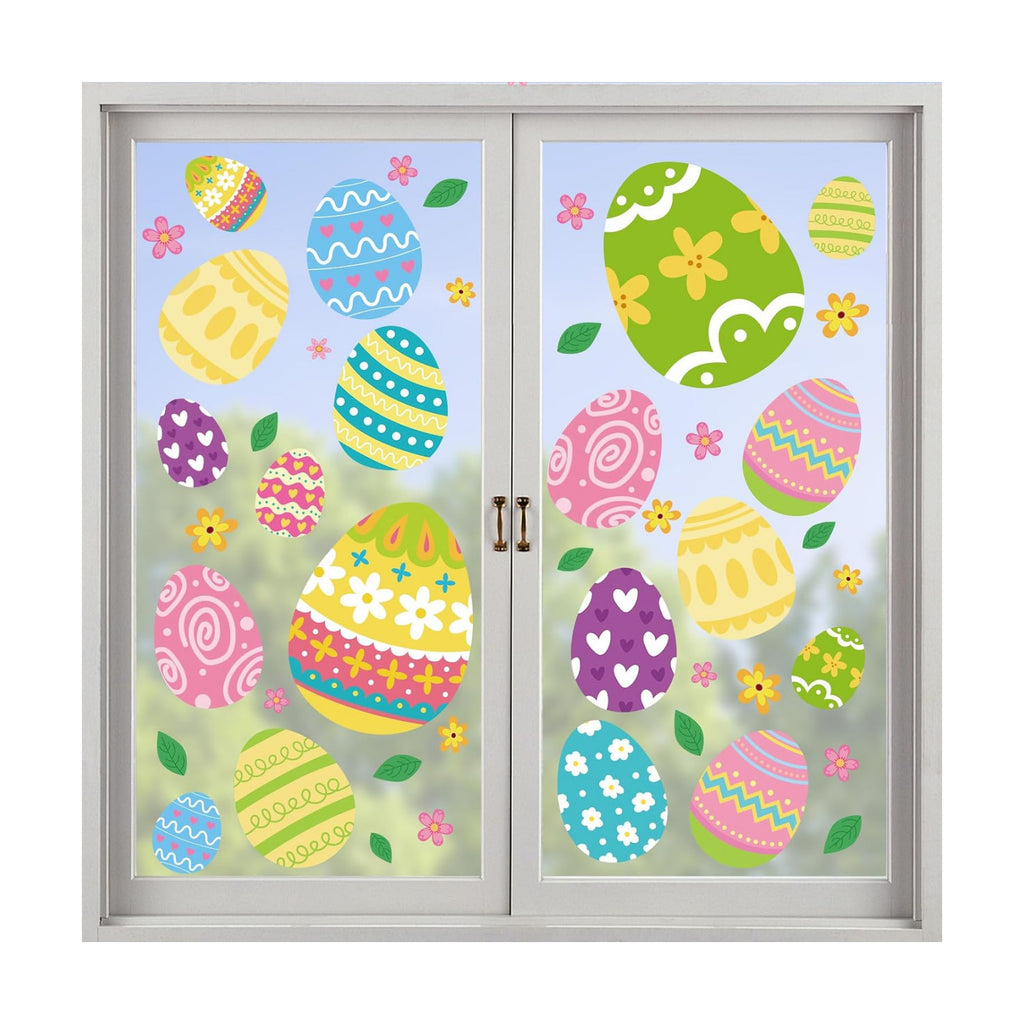 Happy Easter Egg Window Clings 6 Sheets, Green Pink Blue Easter Eggs Window Decals Stickers for Home Classroom Party Decorations Supplies, Reusable Spring Flowers Cling for Windows (Eggs)