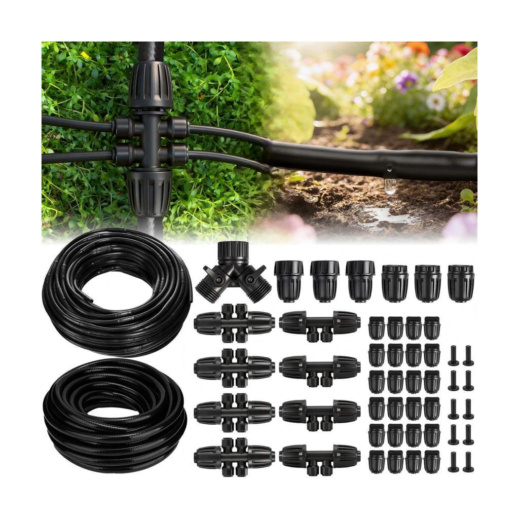 132FT Drip Irrigation Tubing Kit with 1/2 inch Drip Irrigation Tubing, 1/4 inch Irrigation Dripline, and Irrigation