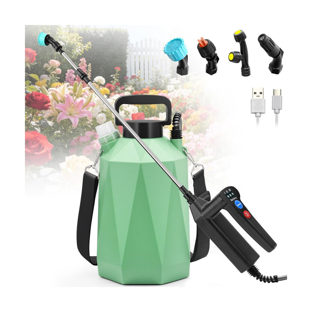 1.35 Gallon Battery Powered Sprayer, Electric Garden Sprayer with 3 Adjustable Pressures, Battery Indicator, Telescopic