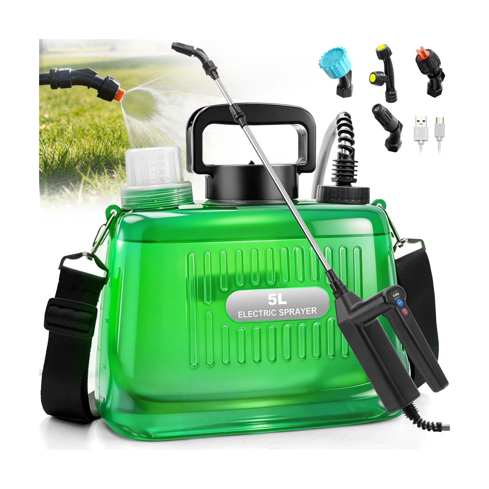SideKing Battery Powered Sprayer 1.35 Gallon, 3 Adjustable Pressure Electric Weed Sprayer with Battery Indicator