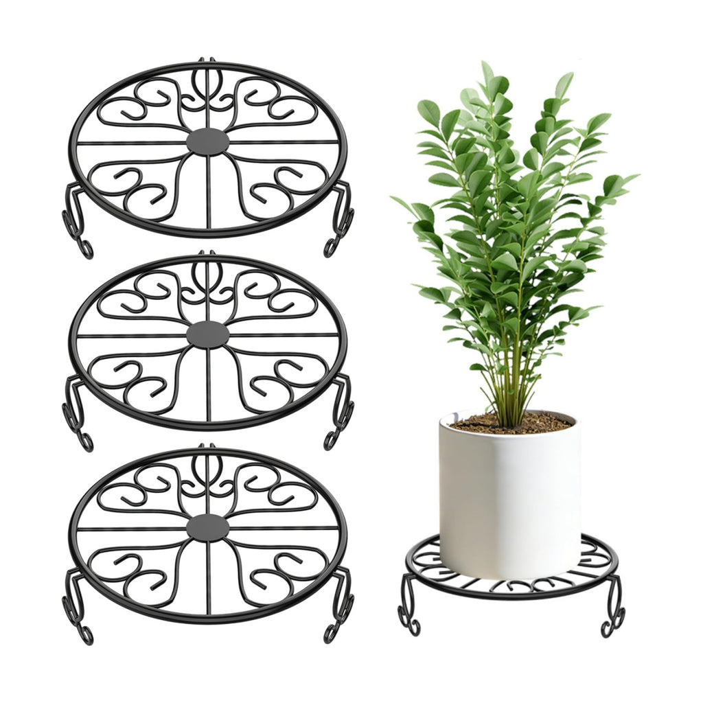 NSYOOMH 3-Pack Sturdy Plant Stands for Outdoor & Indoor Use, Heavy Duty Rustproof Metal Pot Stand Holder, Single Short