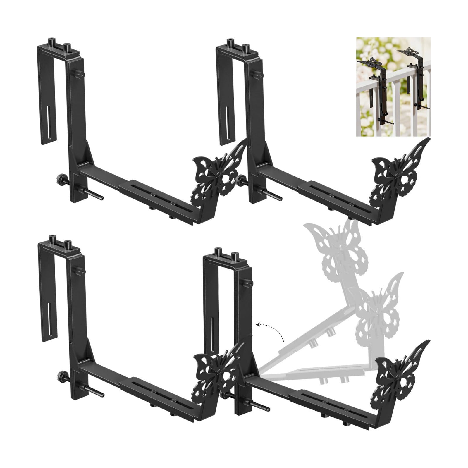 HFHOME Window Box Brackets, Adjustable Planter Box Brackets, Heavy Duty Flower Railing Planter Bracket for Balcony