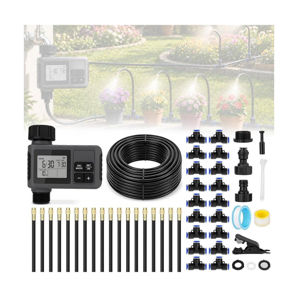 66FT Drip Irrigation System with Water Timer, Automatic Garden Watering Kit | with Flexible 360° Bendable Tubing and