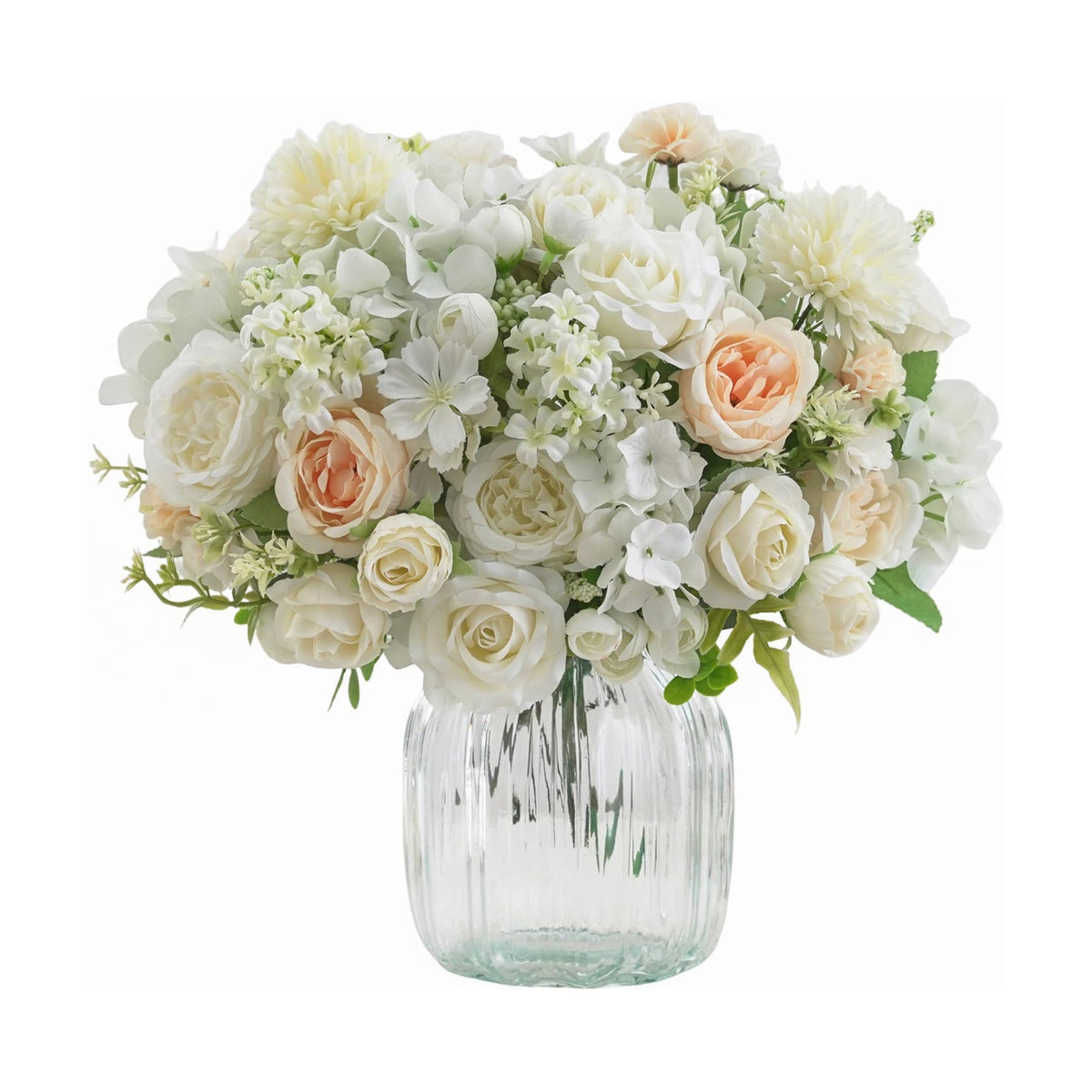 8 Pcs Mixed Artificial Peony Flowers Set-4 Bouquets & 4 Stems, White Fake Peony Rose Hydrangea Flower for Vase Silk Floral Arrangements for Table Centerpiece Wedding Party Bridal Decoration Home Decor