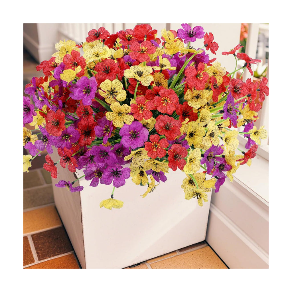 Geegoods Artificial Flowers for Outdoors, 12 Bundles Yellow Purple Red