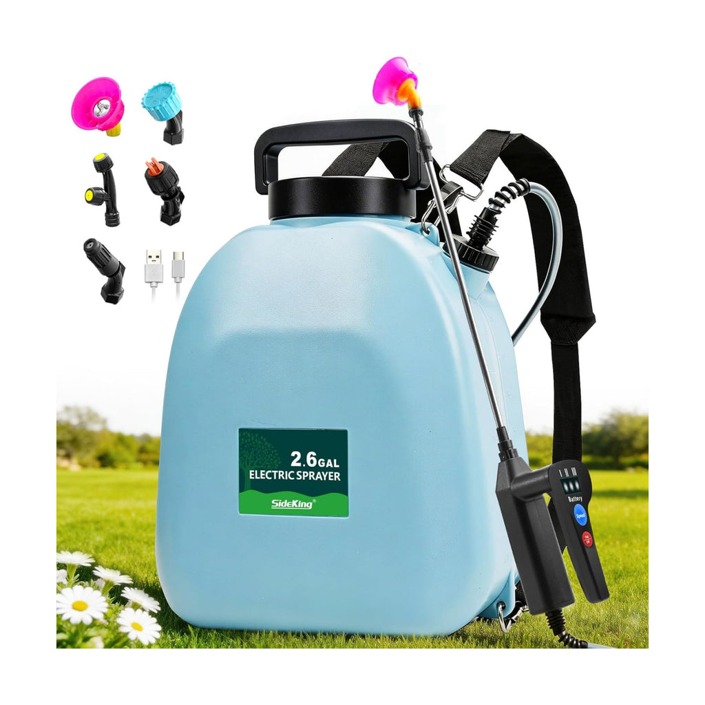 SideKing 2.6 Gallon Battery Powered Backpack Sprayer, Electric Weed Sprayer with 3 Adjustable Pressures, Battery