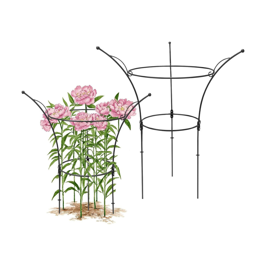 2 Pack Peony Cages and Supports Cages 13" D x 22.8" H Heavy Duty Metal Support Frame for Peonies & Roses Natural Bouquet Shape Garden Stakes for Outdoor Plants Flowers Ornamental (Black)