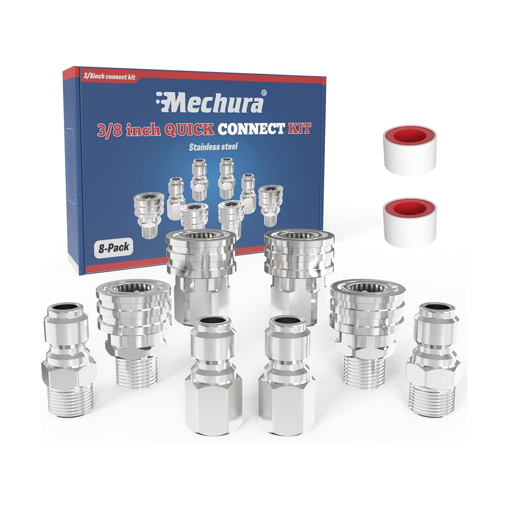 3/8" Pressure Washer Quick Connect Kit (8 Pcs) | Female and Male Swivel Fitting, Stainless Steel Adapter Set 3/8 Quick