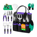 WOWBOX Garden Tools Set, 10 PCS Heavy Duty Gardening Hand Tools Kit, Purple | Gardening Tool Set with Storage Tote