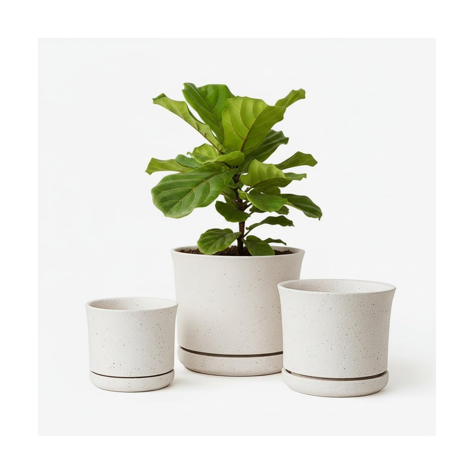 Ceramic Plant Pots, Set of 3, 4.3/5.6/6.9 Inch with Drainage | Modern matte white ceramic planters with attached