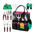 WOWBOX Garden Tools Set, 10 PCS Heavy Duty Gardening Hand Tools Kit, Red | Gardening Tool Set with Storage Tote