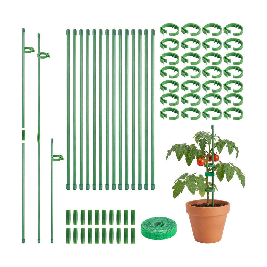 30 Pcs Plant Support Stakes Height Adjustable (17.7, Inches) | Garden Single Stem Plant Stake with 60 Pcs Plant Clips
