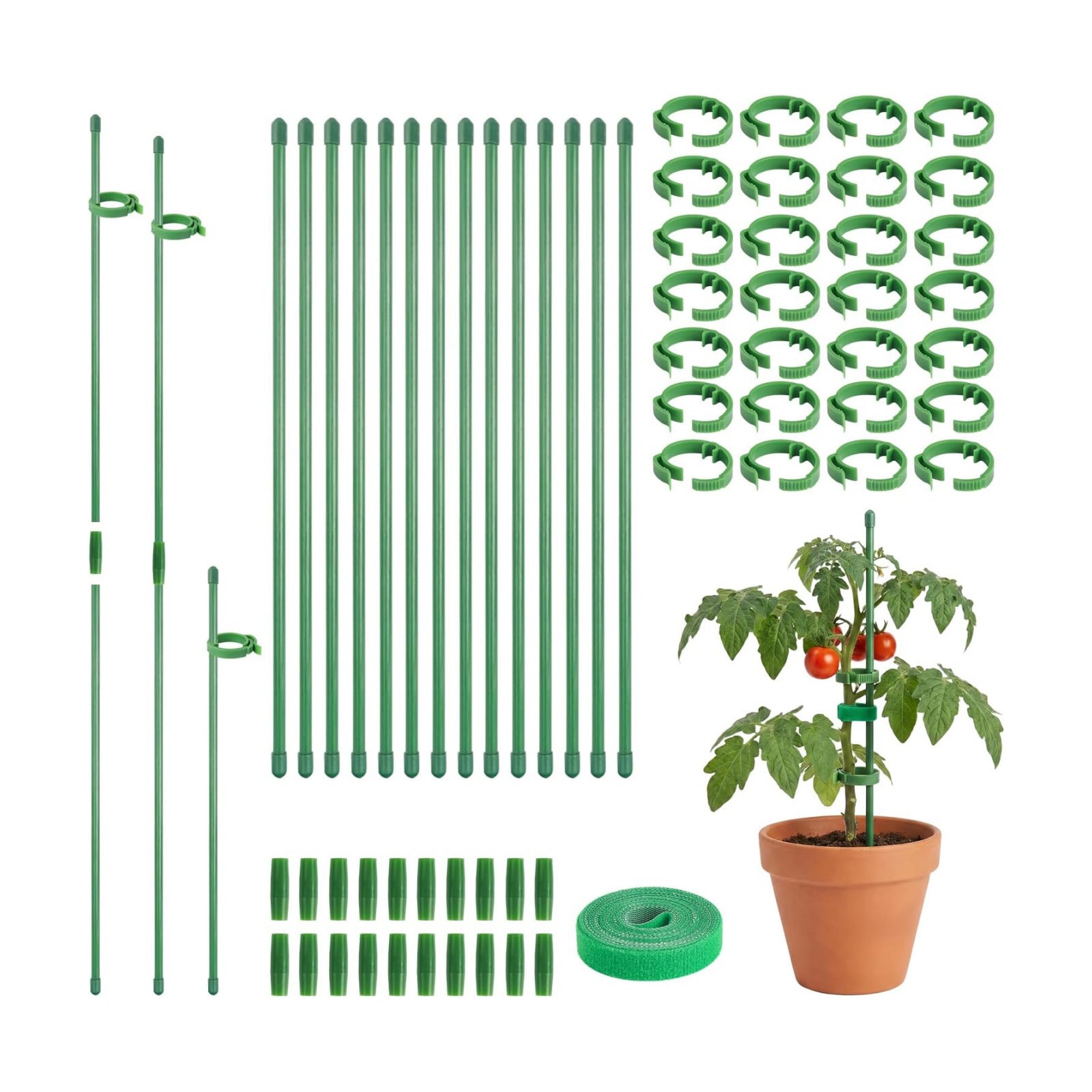 30 Pcs Plant Support Stakes Height Adjustable (17.7, Inches) | Garden Single Stem Plant Stake with 60 Pcs Plant Clips