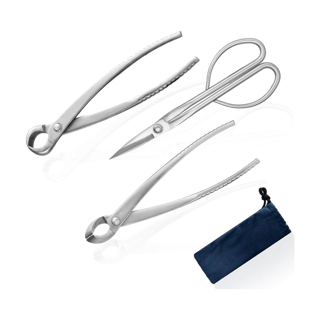Bonsai Tools Set 3-Piece – Knob Cutter, Concave Cutter & Scissors for Trim | High-Carbon Steel, Ergonomic Non-Slip