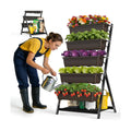 5-Tier Vertical Garden Bed Planter Boxes with Drainage System & Storage Space, Freestanding Vertical Garden Planter
