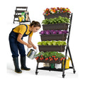 5-Tier Vertical Garden Bed Planter Boxes with Wheels, Drainage System & Storage Space, Mobile Vertical Garden Planter
