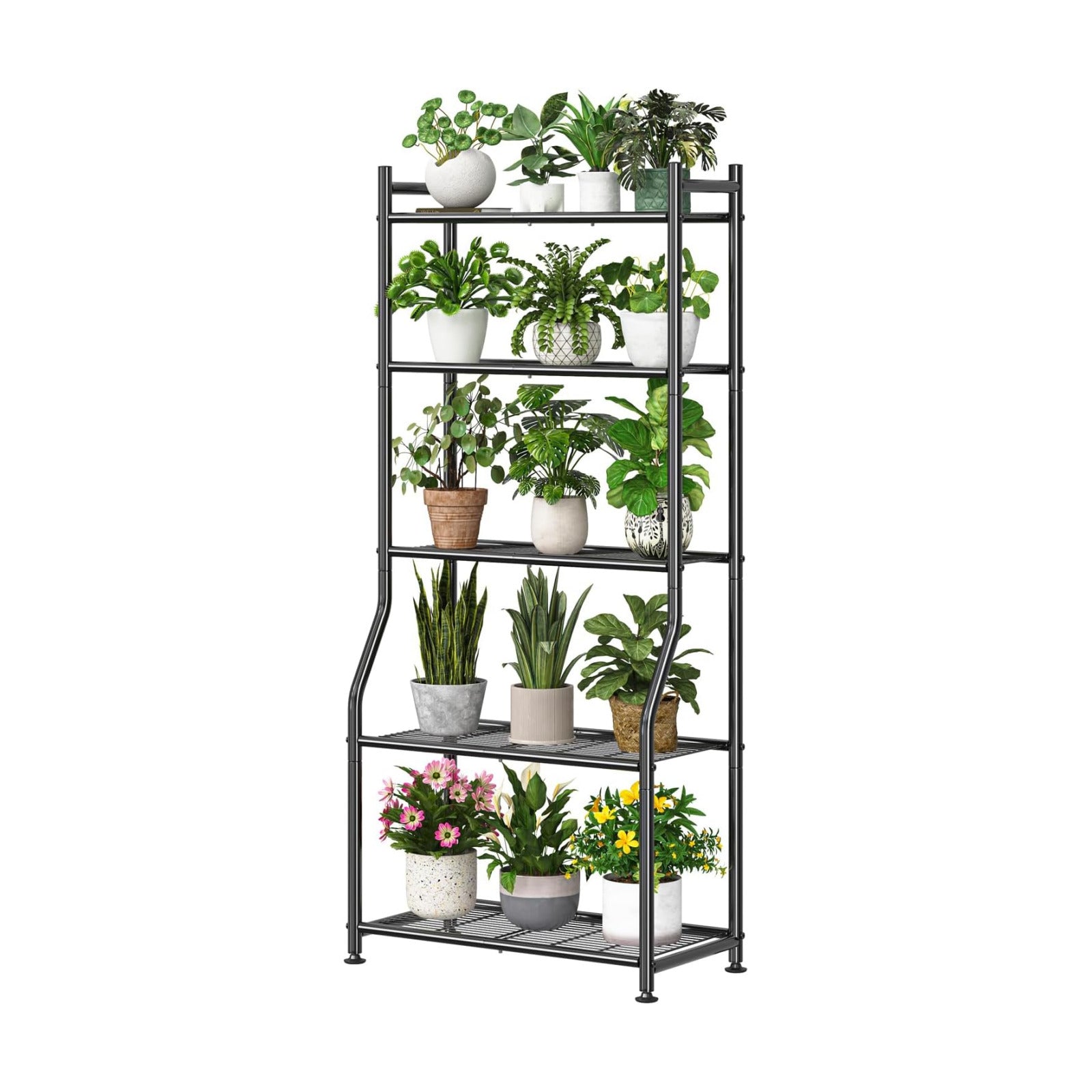 Ekisemio 5-Tier Metal Plant Stand, Heavy Duty Indoor Outdoor Flower Shelf for Multiple Pots, 63.5" Tall Vertical Plant