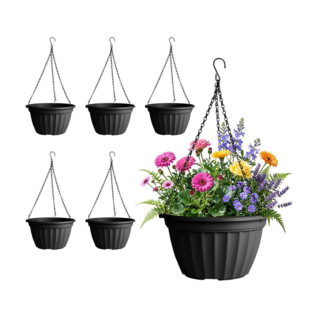 FGstyle 6 Pack 8 Inch Hanging Planters,Hanging Baskets for Plants Outdoor | Self Watering Plastic Hanging Flower Pots