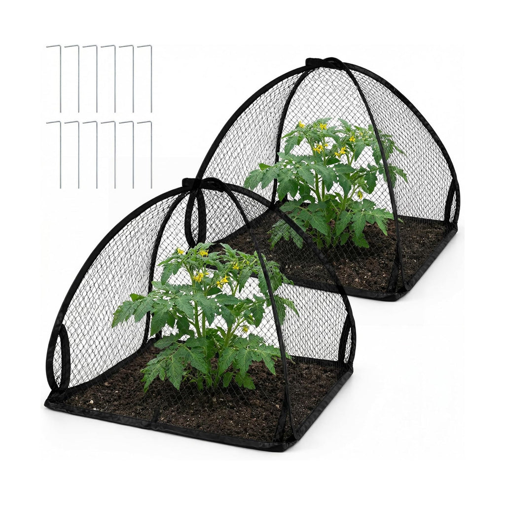 DECOHS 2 Pcs Pop-Up Mesh Plant Cover Tent, 22 x 22 x 22 Inch Garden Net Cage Guard Cover, Plant Protector Enclosure