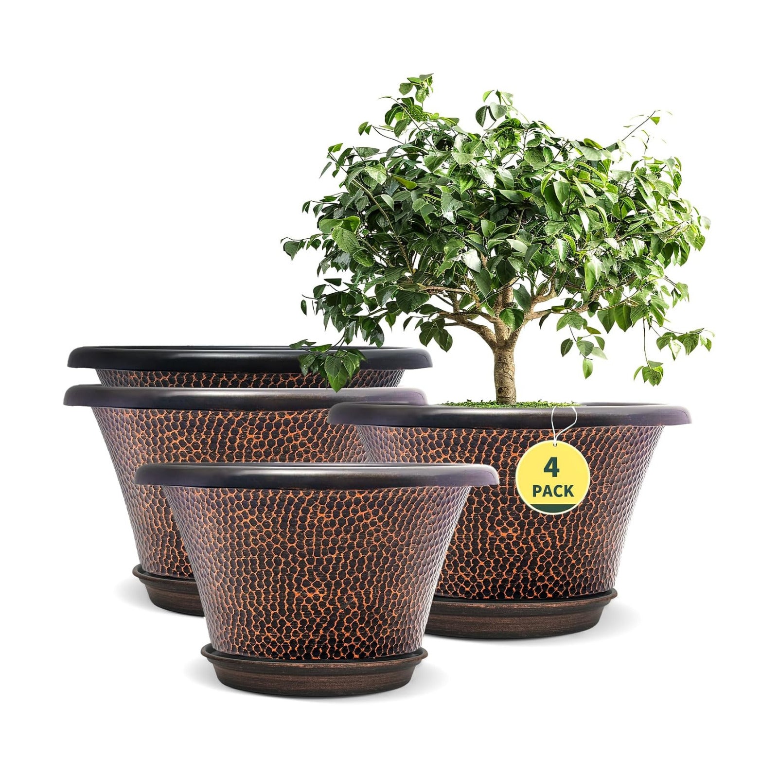 Quarut 12 Inch Pots for Plants,4 Pack Large Flower Pots with Drainage Hole | Modern Planters for Indoor Outdoor