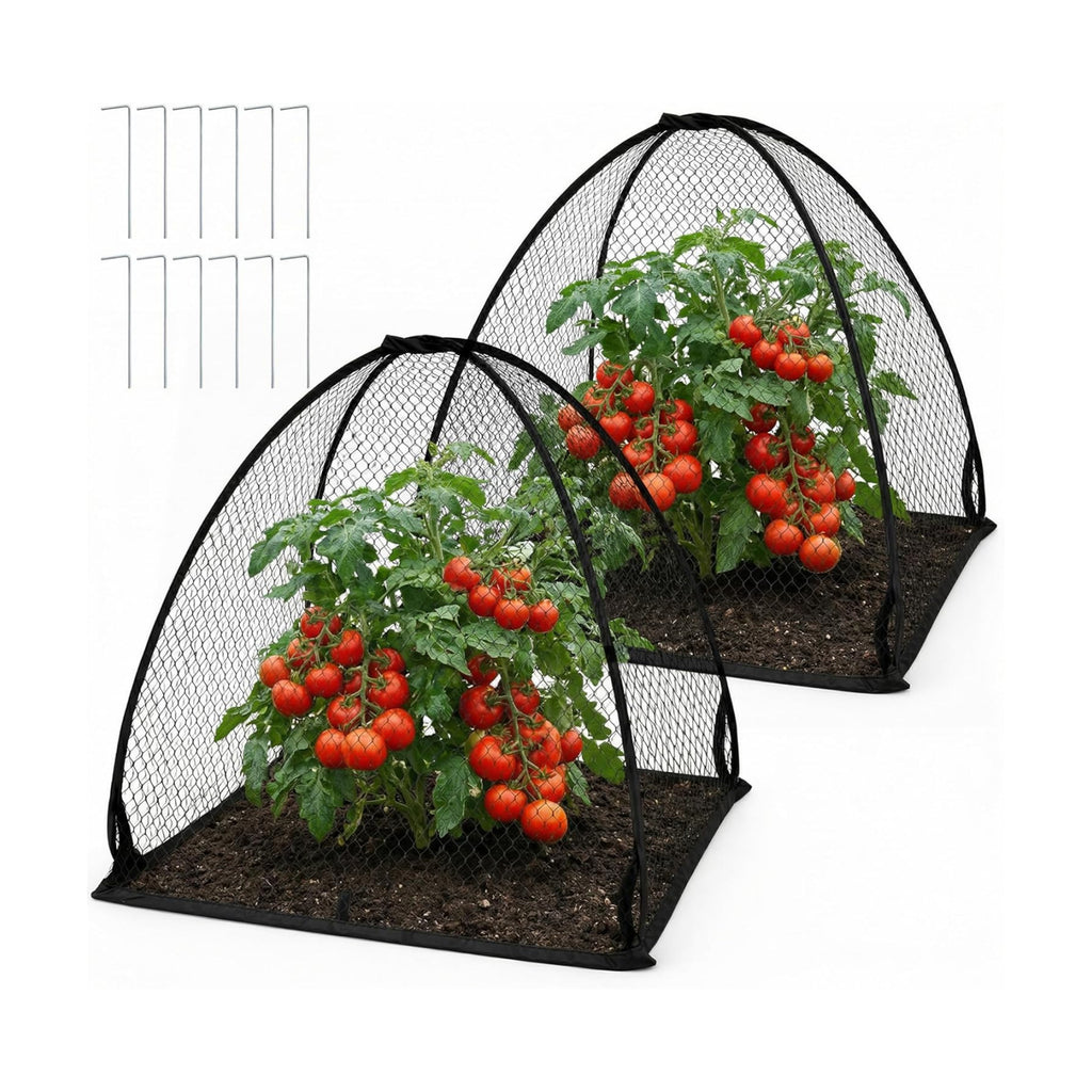 DECOHS 2 Pcs Pop-Up Mesh Plant Cover Tent, 30 x 28 x 28 Inch Garden Net Cage Guard Cover, Plant Protector Enclosure