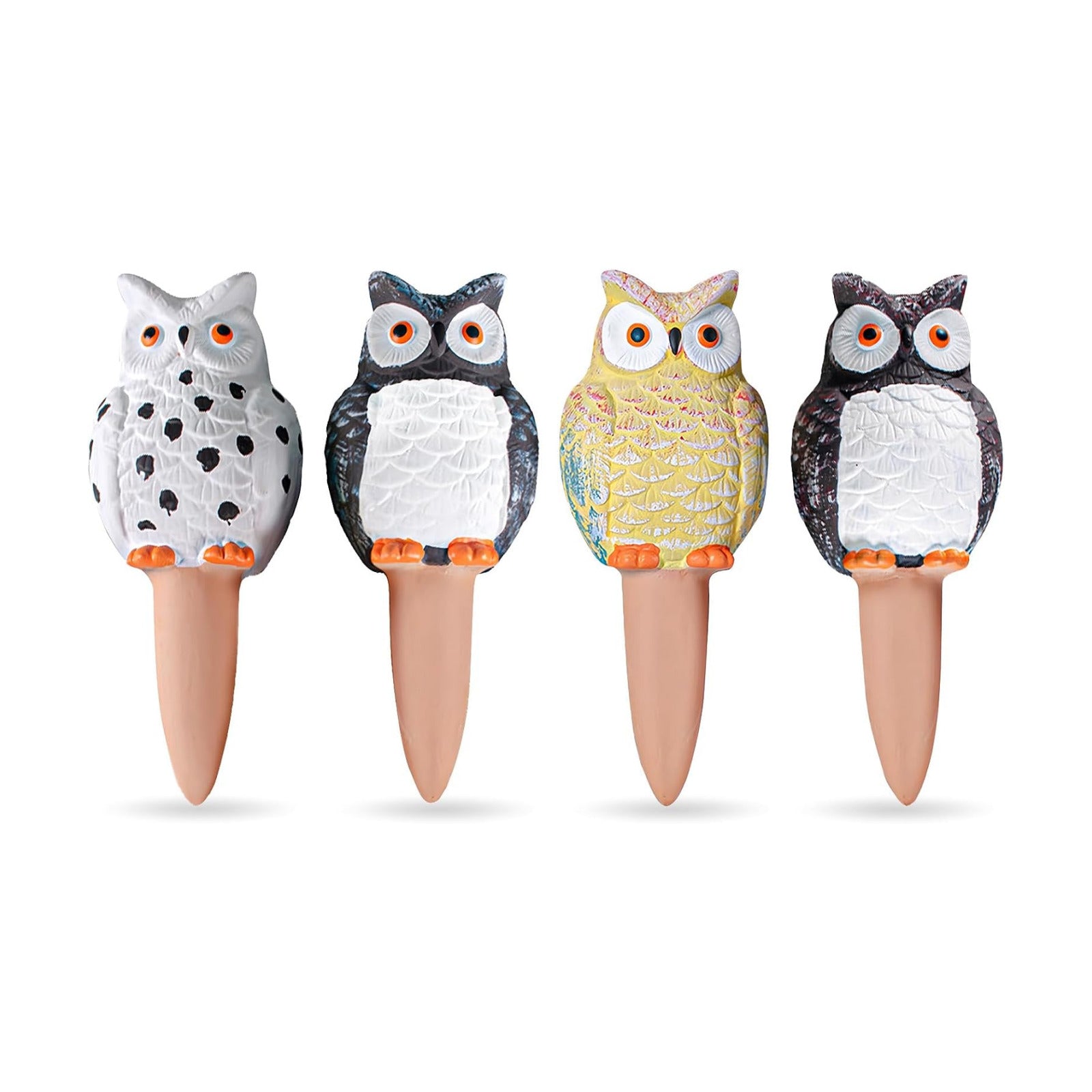 MCleanPin 4 Pack Self Watering Spikes and Globes, Handmade Terracotta Owl Self-Watering Plant Devices with Slow Release