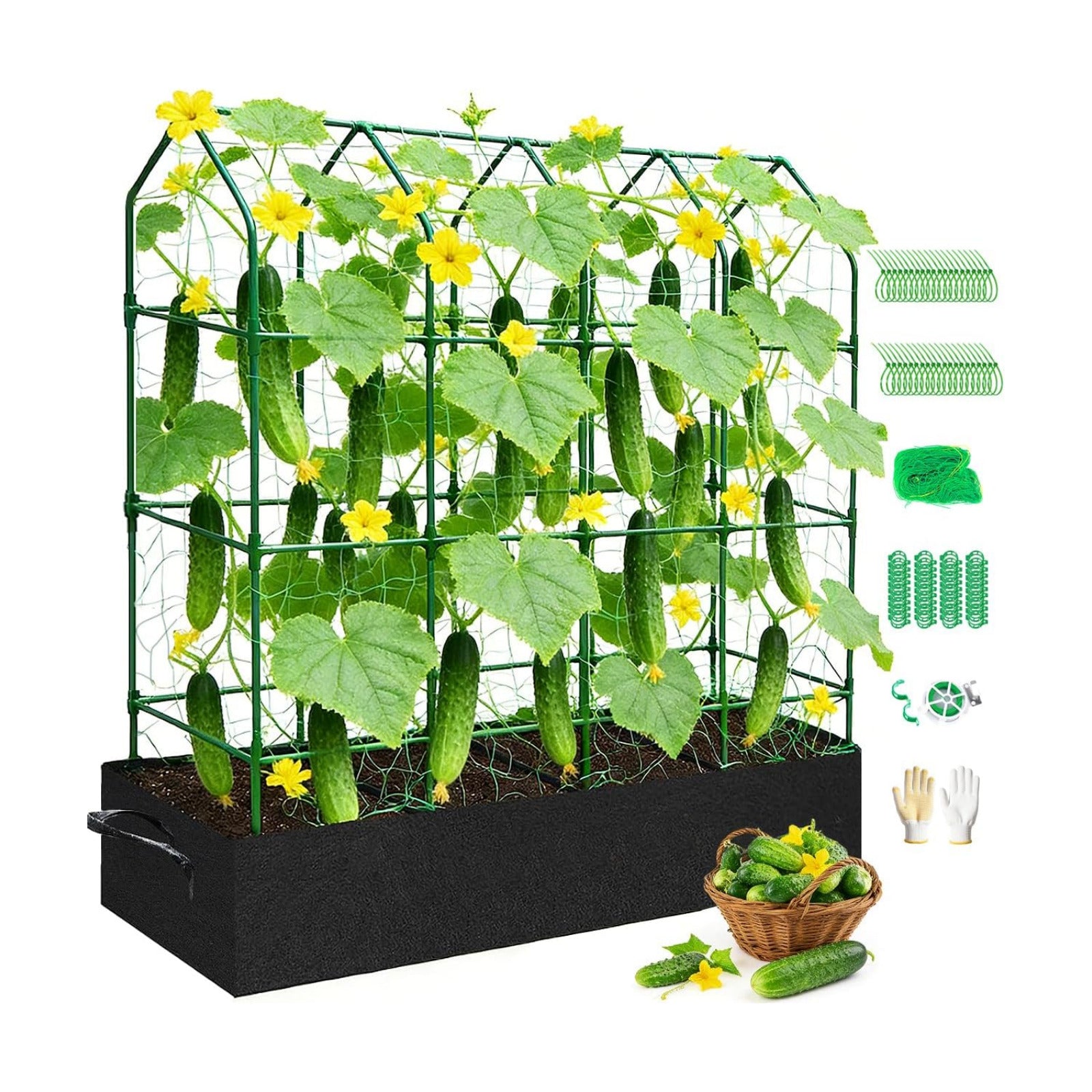 Large Cucumber Trellis for Climbing Plants Outdoor with Grow Bag,67" Tall Metal U-Frame Plant Trellis for Cucumber with