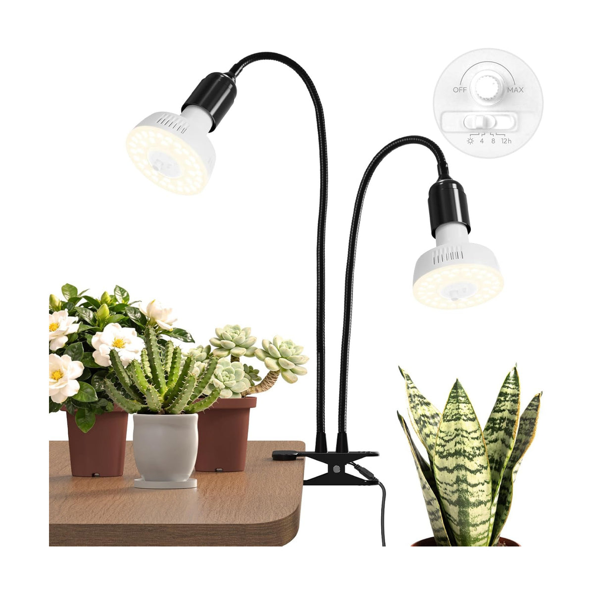 Barrina OG11A2 Clip On Grow Light for Indoor Plants, 4000K 22W(2 x 11W) | Integrated Stepless Dimming & Timing, Full
