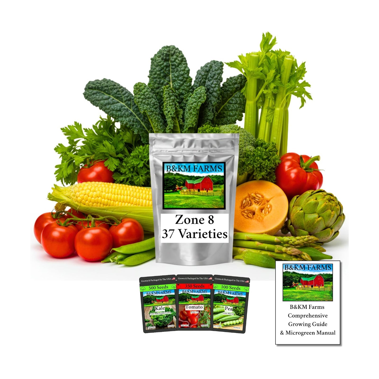 B&KM Farms Regional Garden Starter Kit – 37 Heirloom Varieties, 36,000+ Seeds – Non-GMO Vegetable & Herb Seeds for Deep