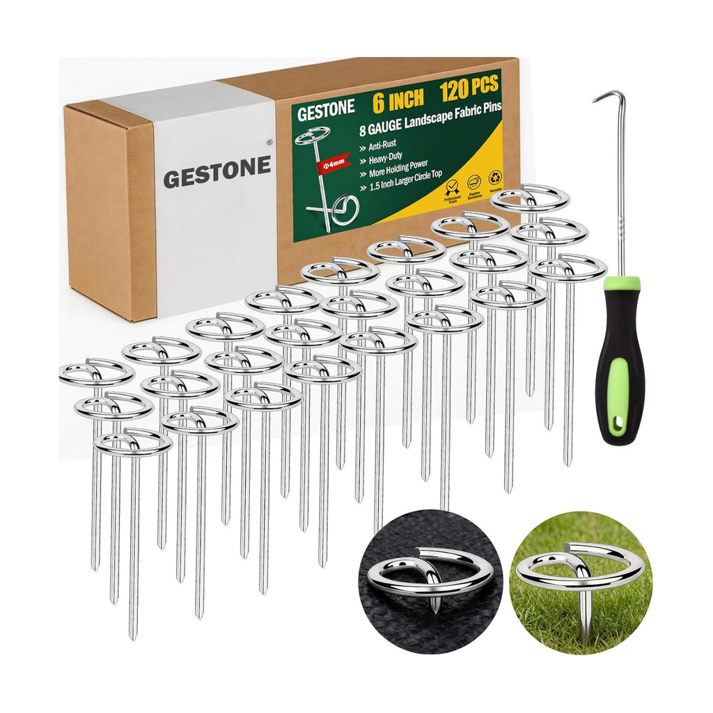 120 PCS Landscape Fabric Staples Stakes, Larger Circle Top Pin 4MM | Heavy Duty Thickened 8 Gauge, 1.5 Inch Circle Top