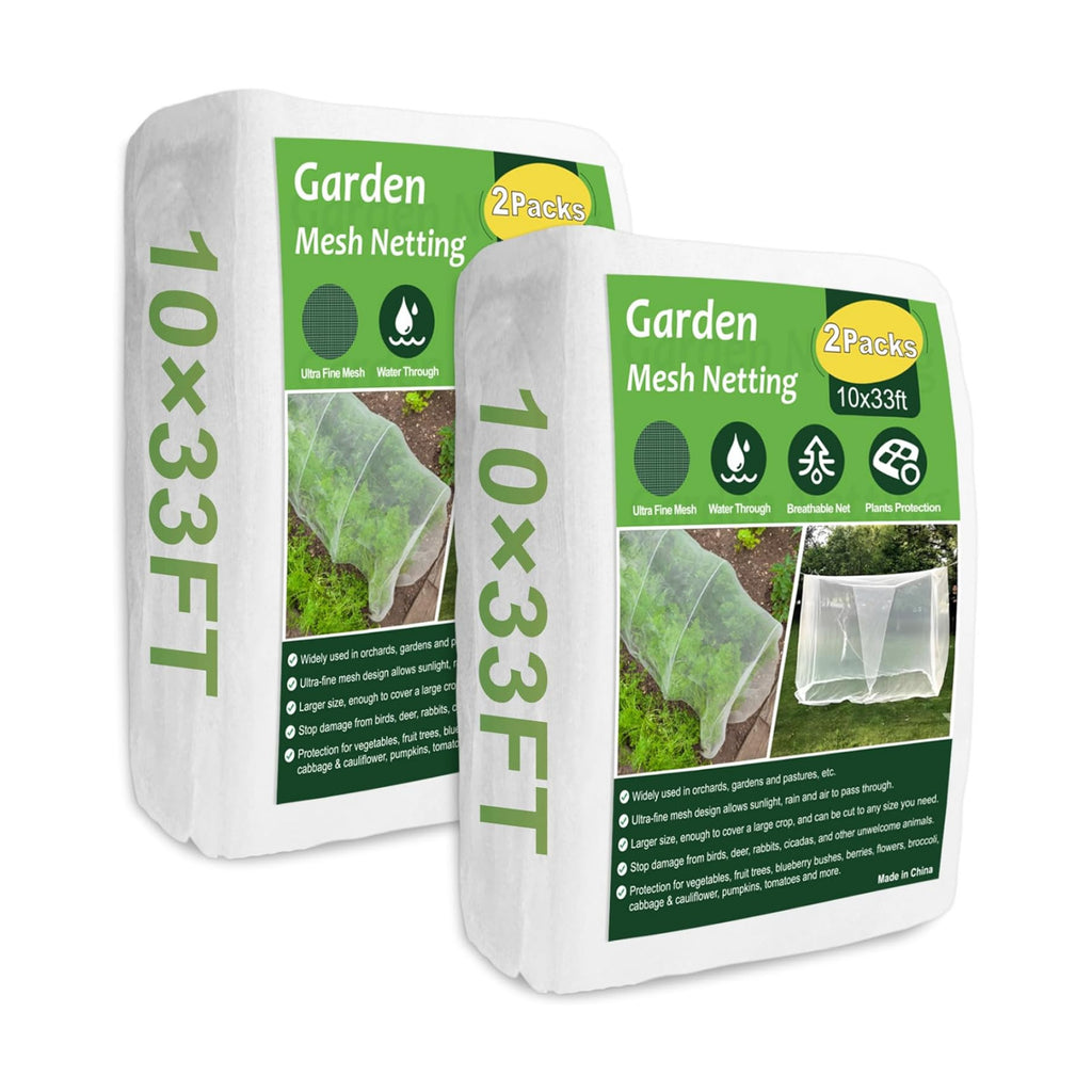 NONMON Garden Netting, 2 Pack 10x33FT Ultra Fine Mesh Insect Netting | Pest Barrier Protection Plant Row Cover Mosquito