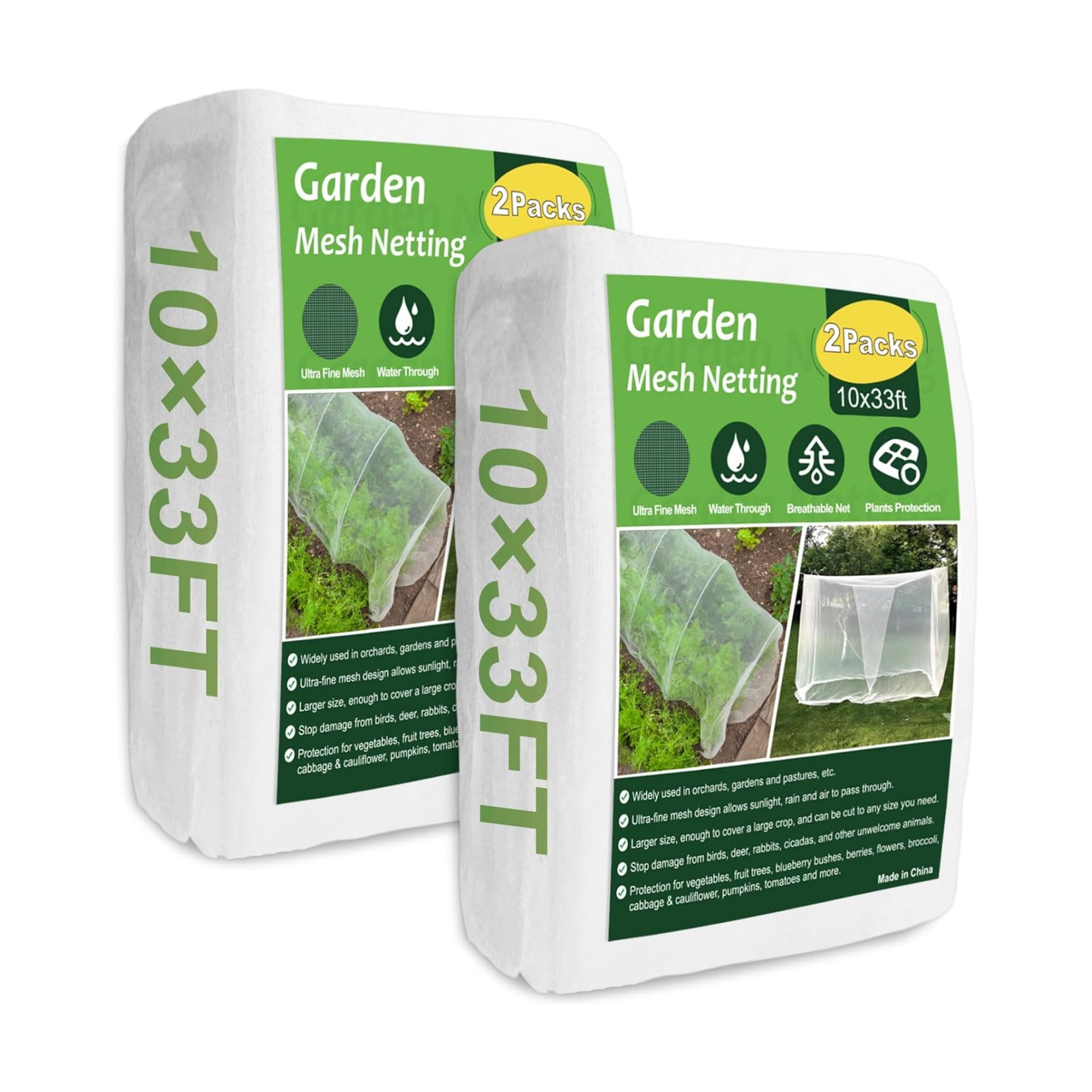 NONMON Garden Netting, 2 Pack 10x33FT Ultra Fine Mesh Insect Netting | Pest Barrier Protection Plant Row Cover Mosquito