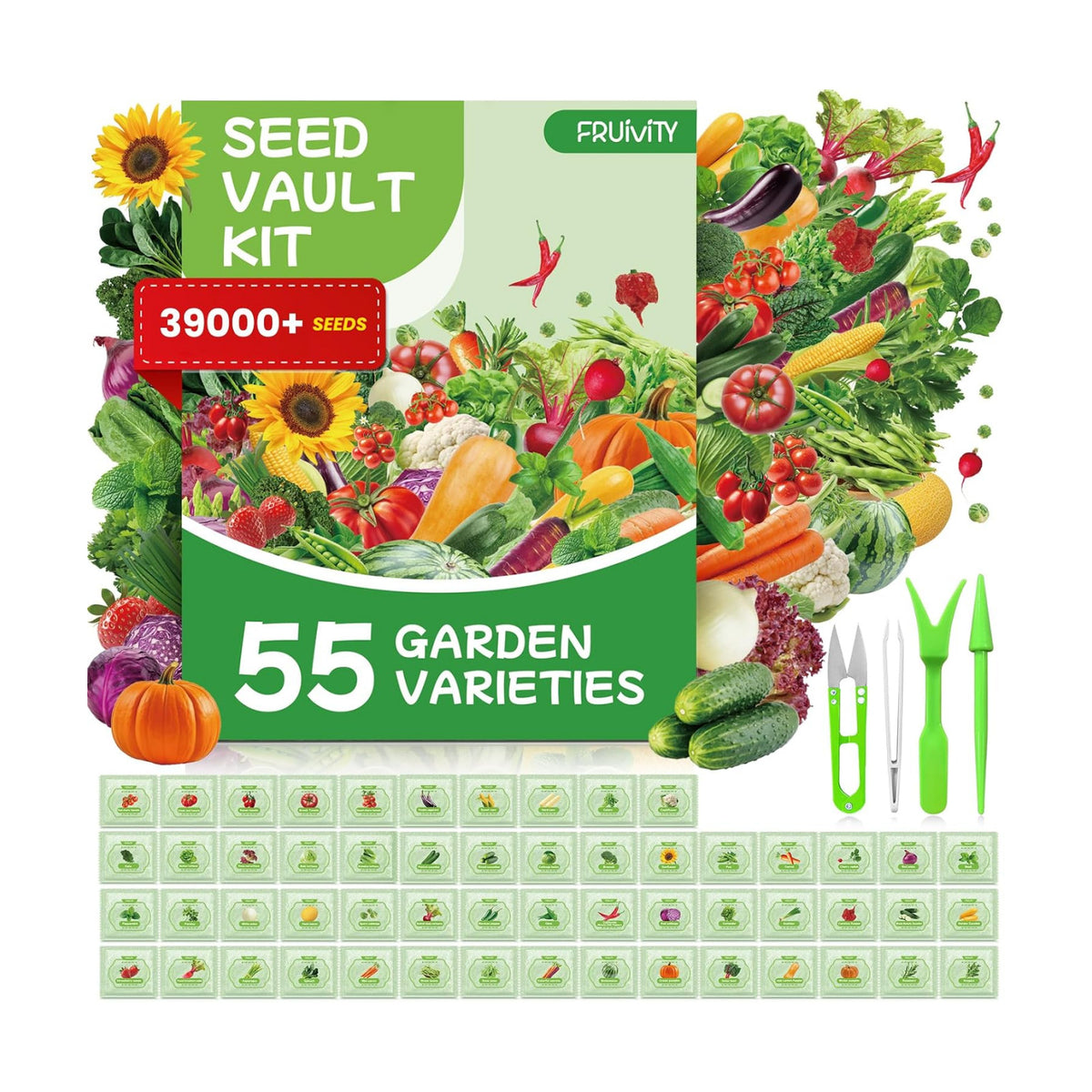 55 Vegetable Seeds Variety Pack - 39,000+ Heirloom Seeds for Planting Vegetables and Fruits, Outdoor Garden Seeds for
