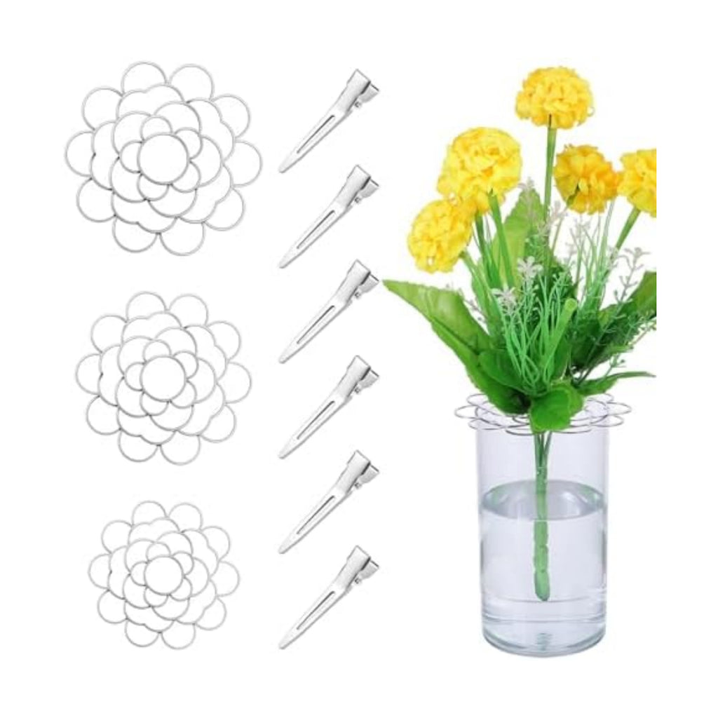 Flower Arrangement Holder, 3 Pcs Floral Grid Stainless Steel Flower Frog Wire Arranger Twist Flowers Arrangements Supplies Floral Cage for Vase Bouquet Plant Fixation DIY Home Decor (Silver)