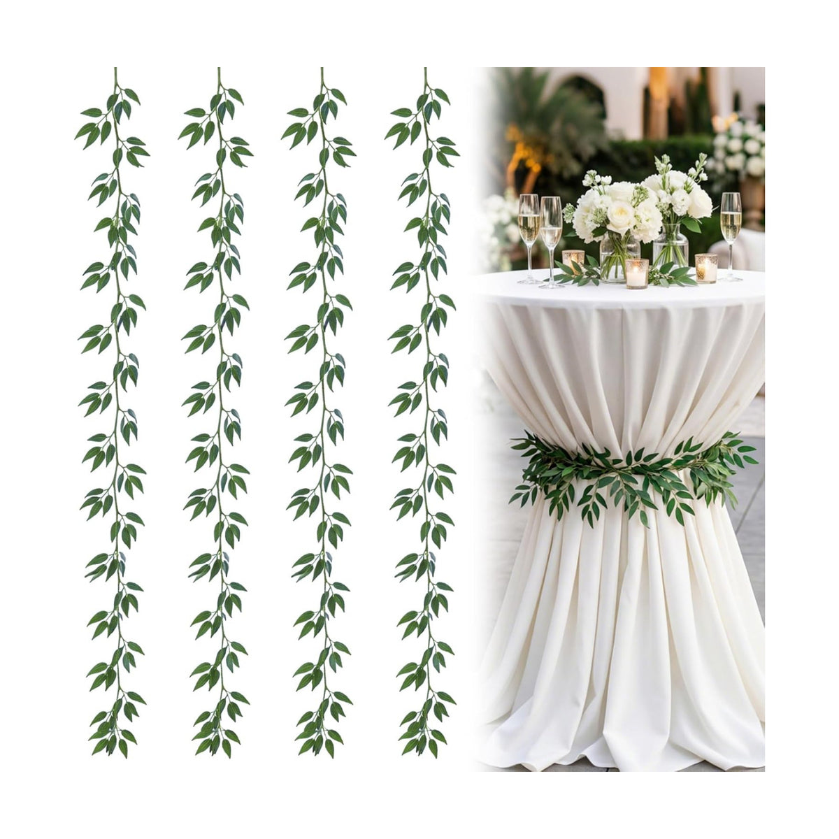 6 Pack Ruscus Garland Wedding Cocktail Table Ties Faux Greener