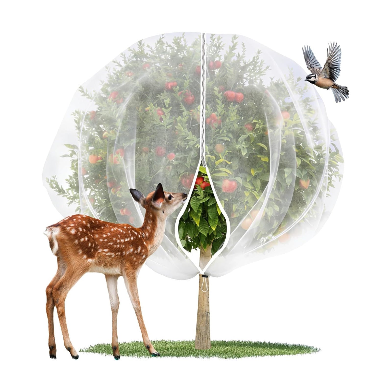 15X15 Feet Large Fruit Tree Netting Garden Netting with Zipper and Drawstring Plant Netting Insect Bird Cover for