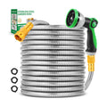 Garden Hose 50FT, Stainless Steel Metal Water Hose with 10-Function Nozzle | No-Kink, Leak-Proof, Wear-Resistant, 3/4