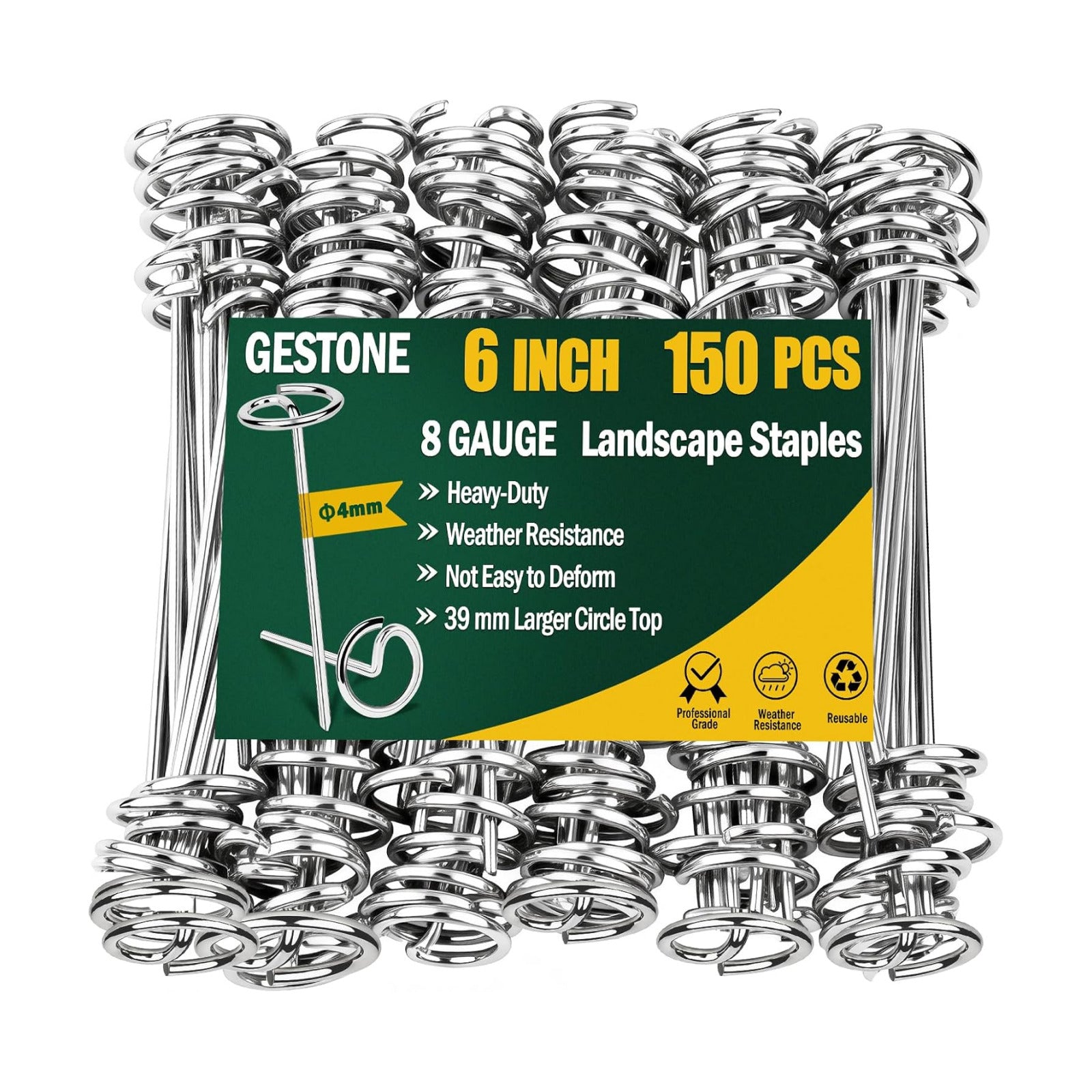 150 PCS Landscape Fabric Staples Stakes, Larger Circle Top Pin 4MM | Heavy Duty Thickened 8 Gauge, 1.5 Inch Circle Top
