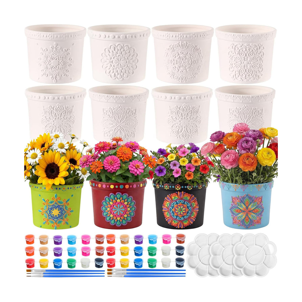 Zubebe 12 Pcs Paint Your Own Ceramic Pots Bulk Unfinished Succulent Pots Craft Kit with Drainage Hole Mini Paintable