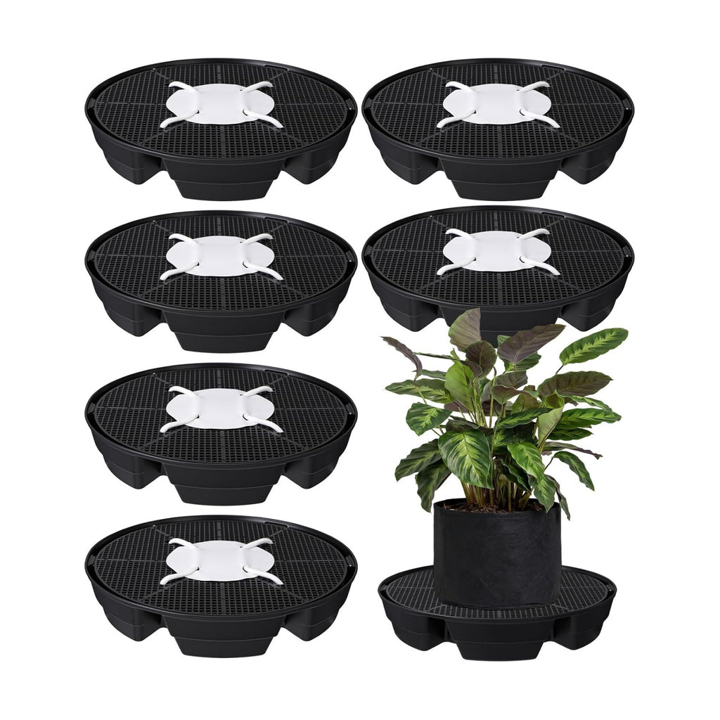 Geelin 6 Pcs Self-Watering Fabric Pot Base Auto-Irrigation System Plant Saucer for 5 Gallon Fabric Pots Auto Watering Plant Water Tray Self Watering System for Indoor Greenhouses Grow Tents Gardens