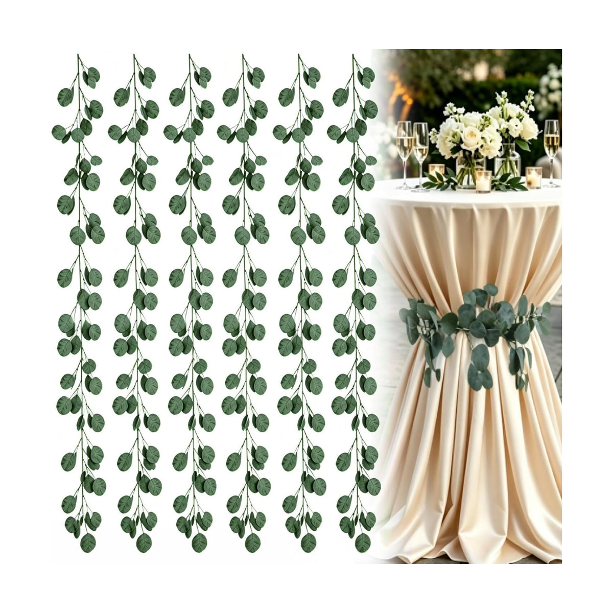 6 Pack Eucalyptus Garland Wedding Cocktail Table Ties Faux Greener