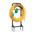 Garden Hose Holder Water Hose Reel Stand with Storage Basket Holds 160ft, Heavy Duty Freestanding Hose Stand with