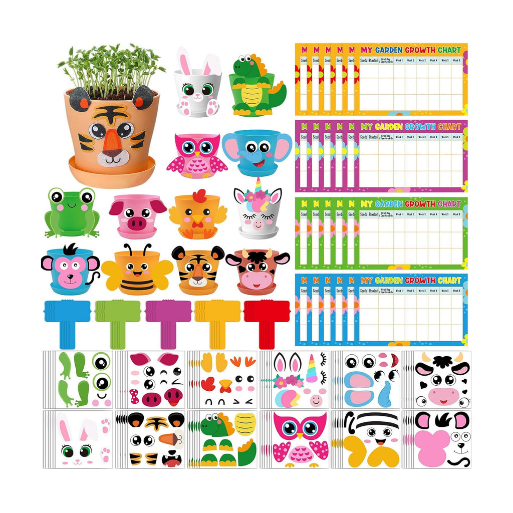 Capoda 24 Sets Garden Flower Pots Crafts Kit DIY Spring Plastic Seedling Nursery Pots with Stickers Plant Labels Growth